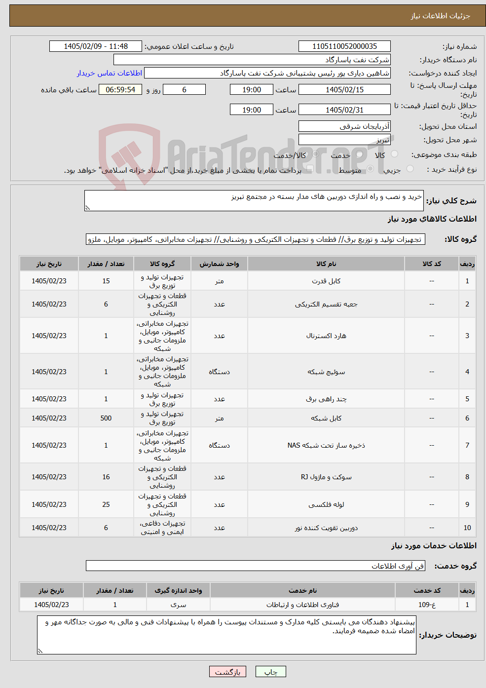 تصویر کوچک آگهی نیاز خدمت/کالا-خرید و نصب و راه اندازی دوربین های مدار بسته در مجتمع تبریز