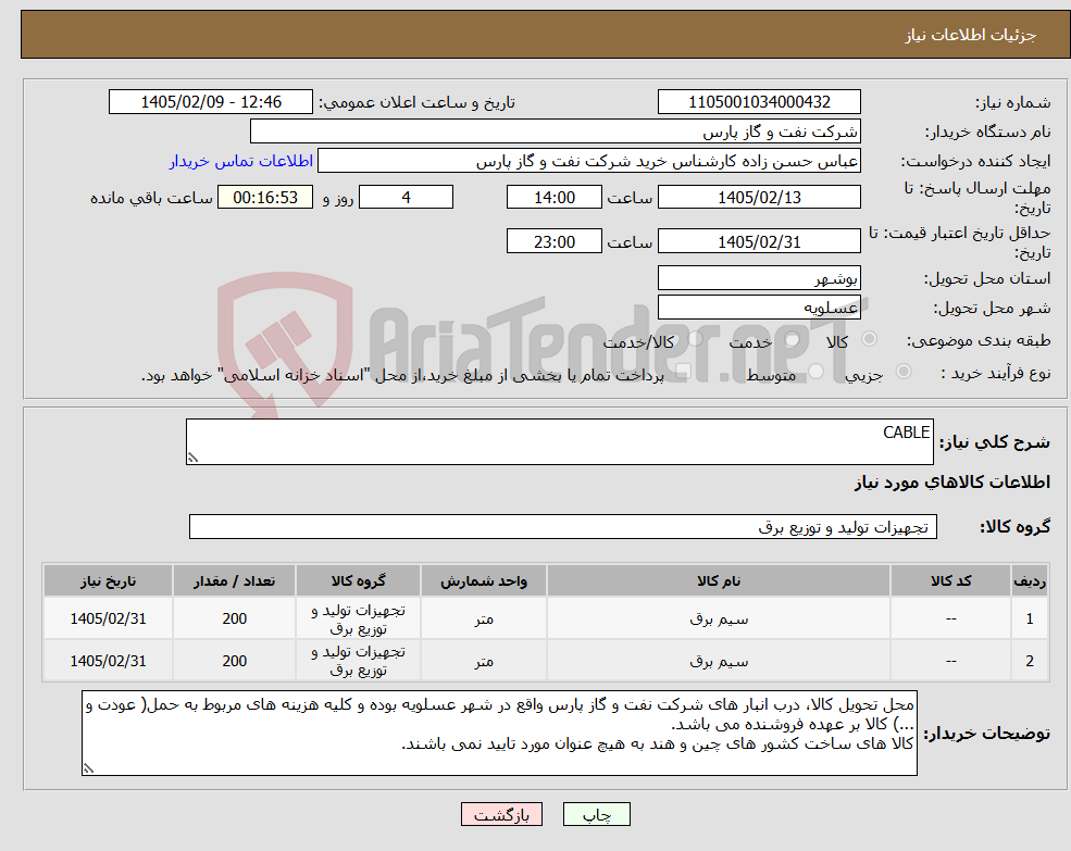 تصویر کوچک آگهی نیاز کالا-CABLE