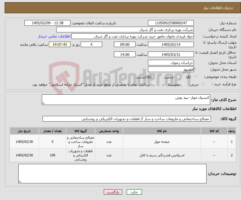 تصویر کوچک آگهی نیاز کالا-کنسول مهار- نیم بوش