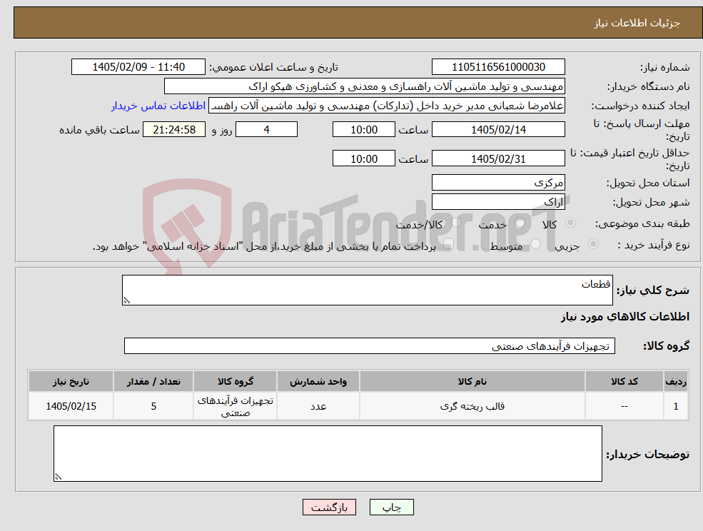 تصویر کوچک آگهی نیاز کالا-قطعات 