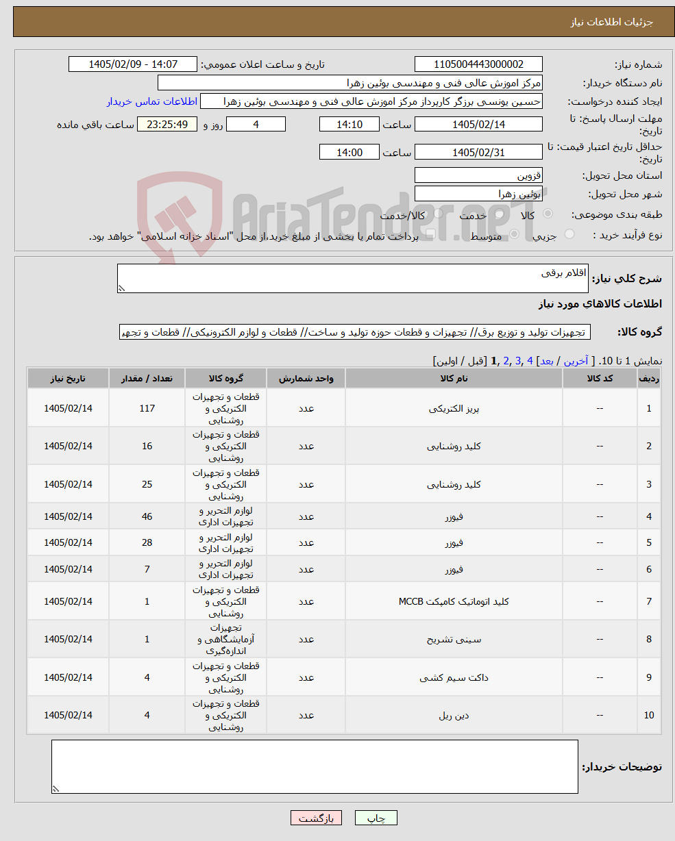 تصویر کوچک آگهی نیاز کالا-اقلام برقی