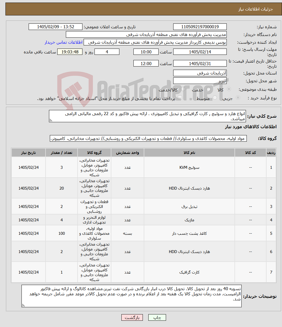 تصویر کوچک آگهی نیاز کالا-انواع هارد و سوئیچ , کارت گرافیکی و تبدیل کامپیوتری . ارائه پیش فاکتور و کد 22 رقمی مالیاتی الزامی میباشد.