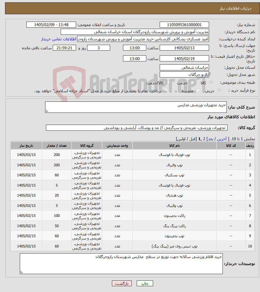 تصویر کوچک آگهی نیاز کالا-خرید تجهیزات ورزشی مدارس