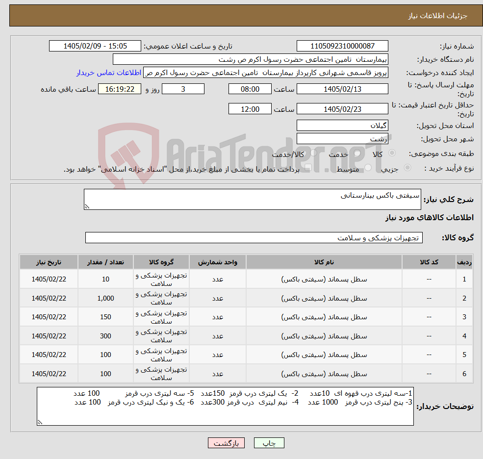 تصویر کوچک آگهی نیاز کالا-سیفتی باکس بینارستانی