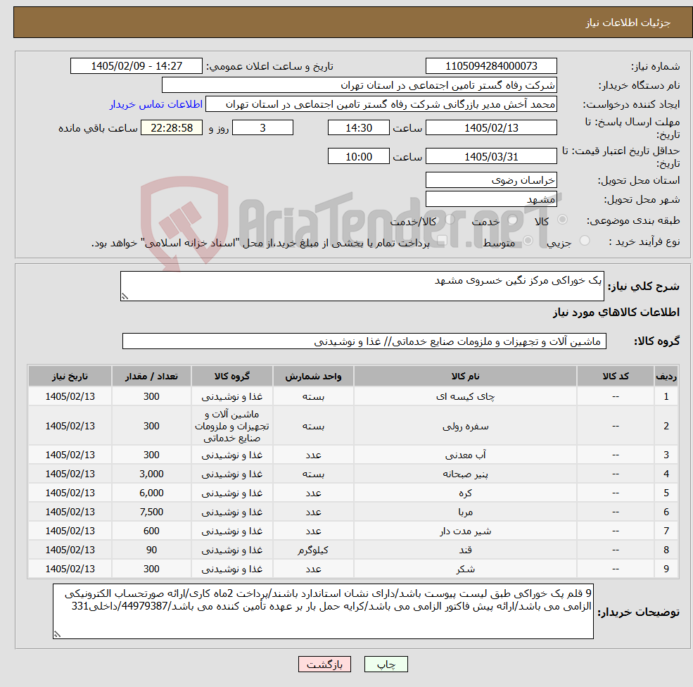 تصویر کوچک آگهی نیاز کالا-پک خوراکی مرکز نگین خسروی مشهد