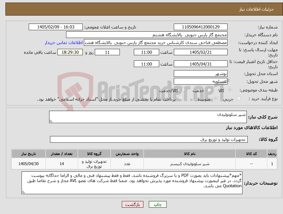 تصویر کوچک آگهی نیاز کالا-شیر سلونوئیدی