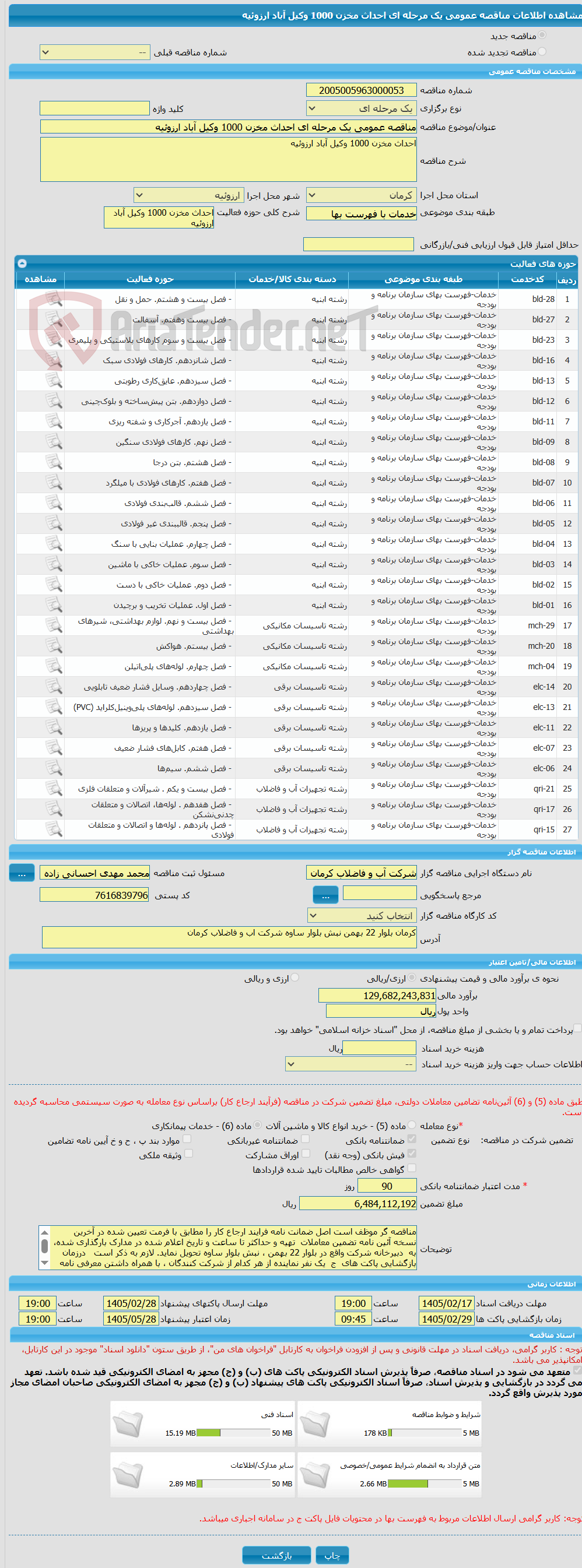 تصویر کوچک آگهی مناقصه عمومی یک مرحله ای احداث مخزن 1000 وکیل آباد ارزوئیه