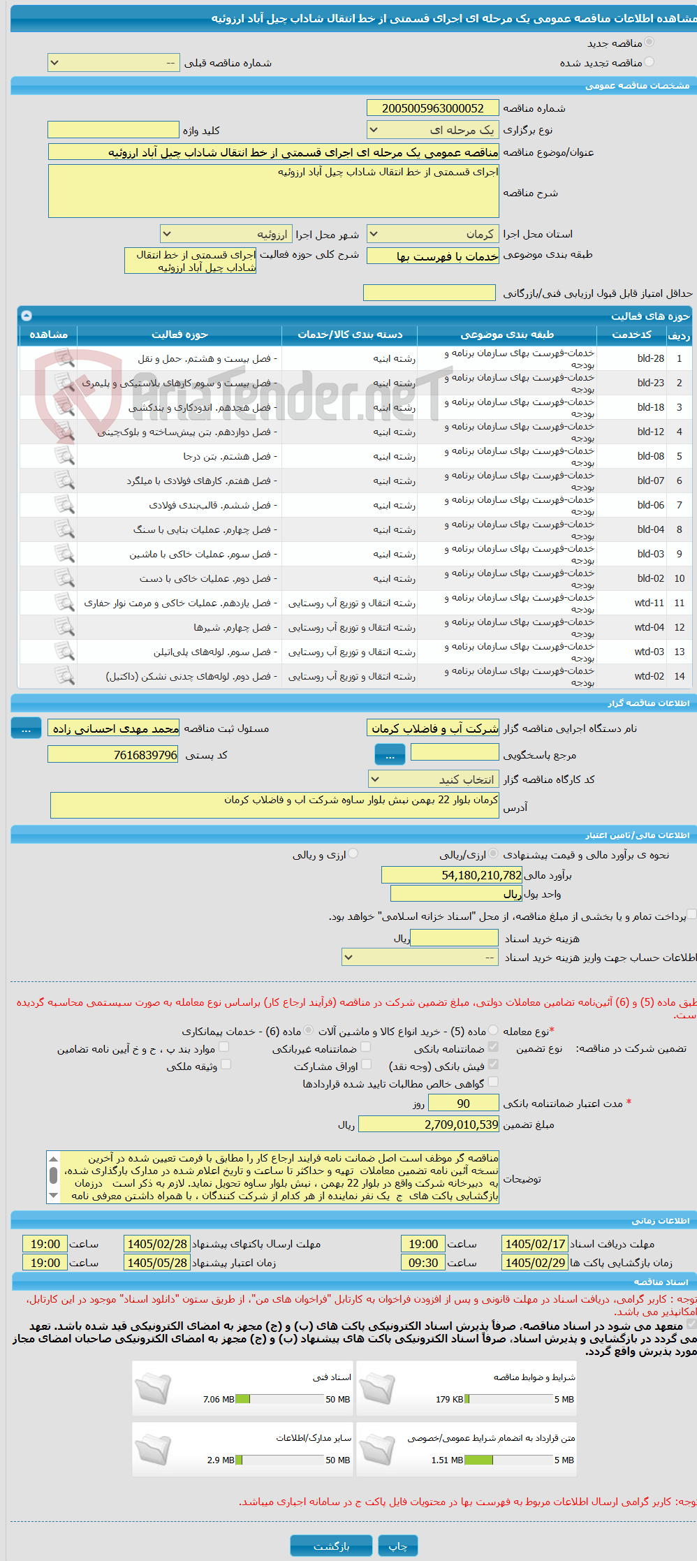 تصویر کوچک آگهی مناقصه عمومی یک مرحله ای اجرای قسمتی از خط انتقال شاداب چیل آباد ارزوئیه