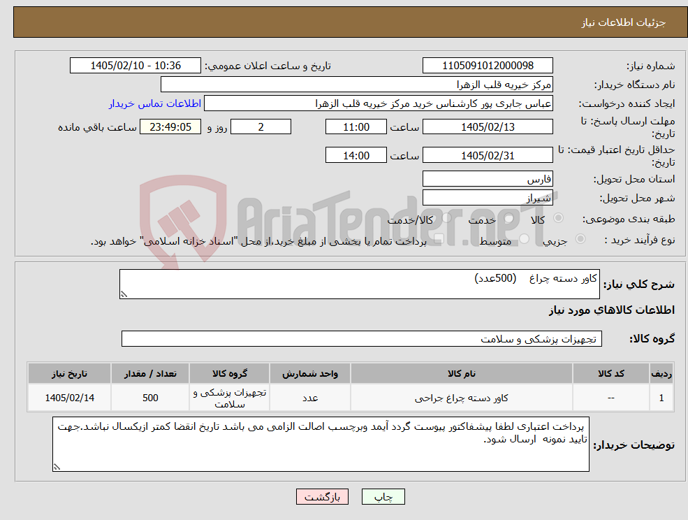 تصویر کوچک آگهی نیاز کالا-کاور دسته چراغ (500عدد)