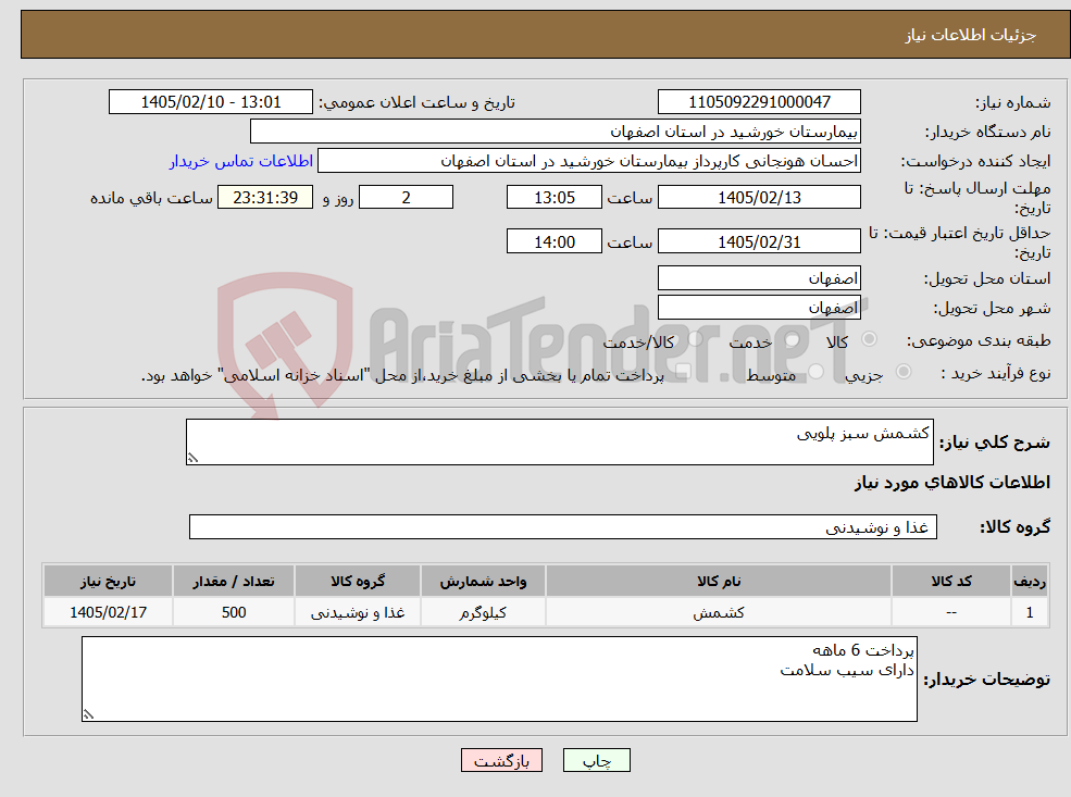 تصویر کوچک آگهی نیاز کالا-کشمش سبز پلویی