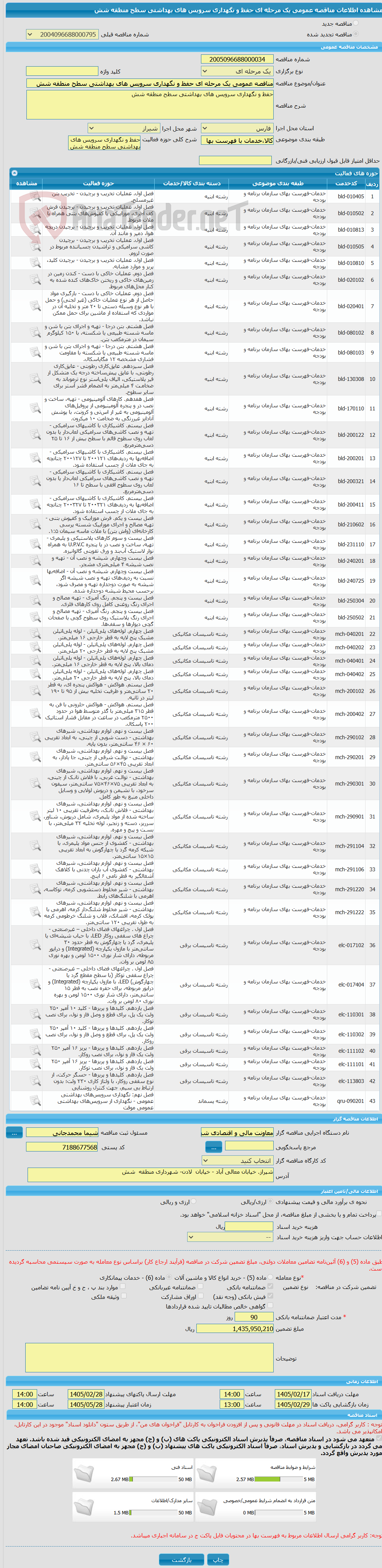 تصویر کوچک آگهی مناقصه عمومی یک مرحله ای حفظ و نگهداری سرویس های بهداشتی سطح منطقه شش