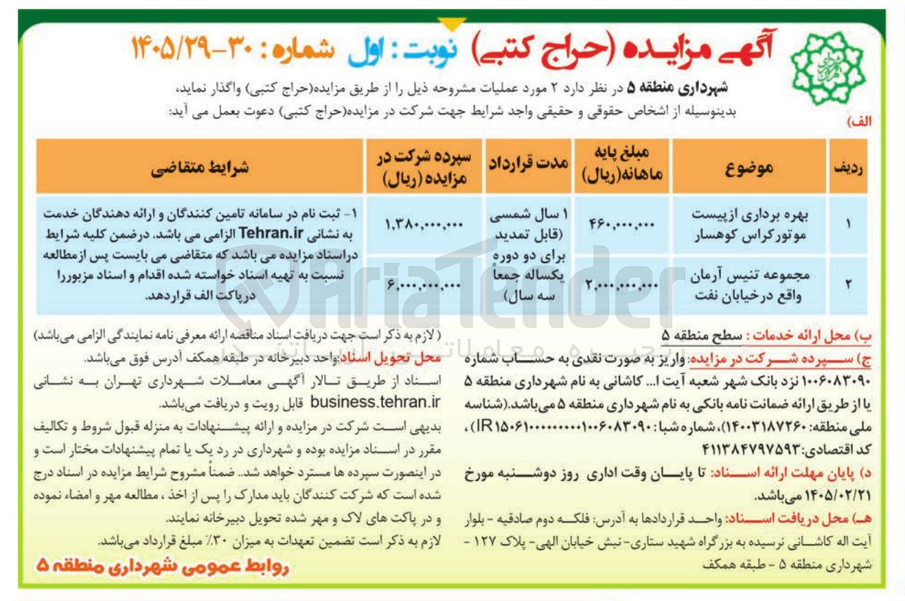 تصویر کوچک آگهی بهره برداری از پیست موتورکراس و مجموعه تنیس