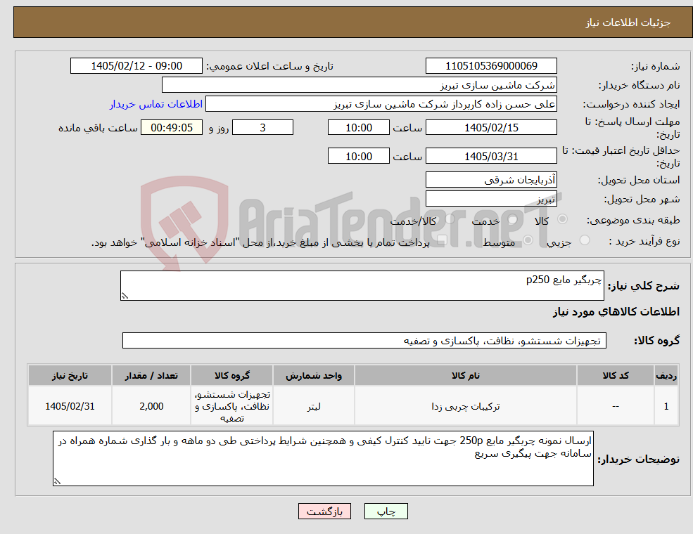 تصویر کوچک آگهی نیاز کالا-چربگیر مایع p250