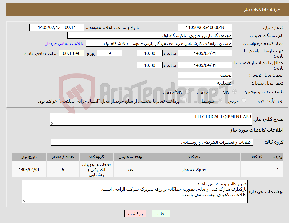 تصویر کوچک آگهی نیاز کالا-ELECTRICAL EQIPMENT ABB