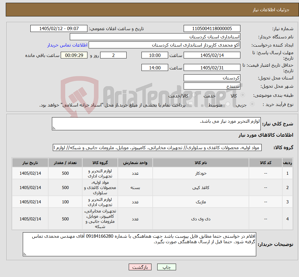 تصویر کوچک آگهی نیاز کالا-لوازم التحریر مورد نیاز می باشد.