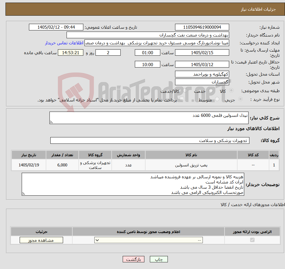 تصویر کوچک آگهی نیاز کالا-نیدل انسولین قلمی 6000 عدد