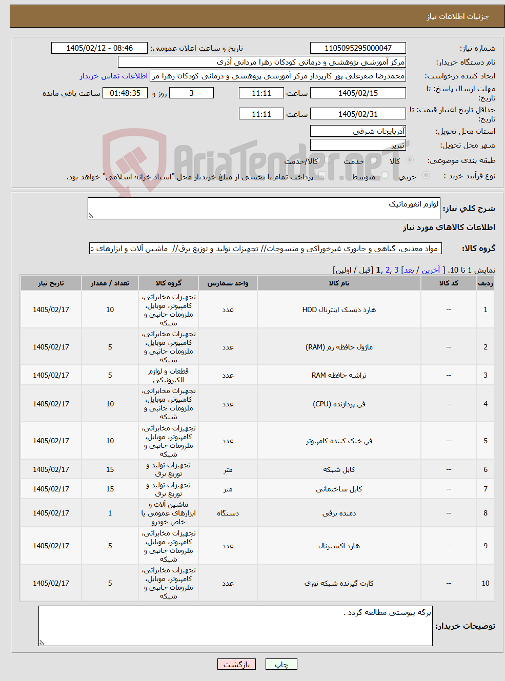 تصویر کوچک آگهی نیاز کالا-لوازم انفورماتیک