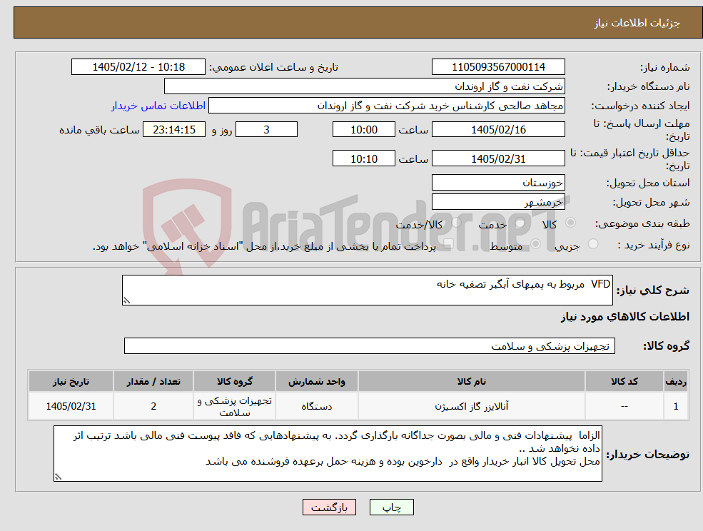 تصویر کوچک آگهی نیاز کالا-VFD مربوط به پمپهای آبگبر تصفیه خانه 