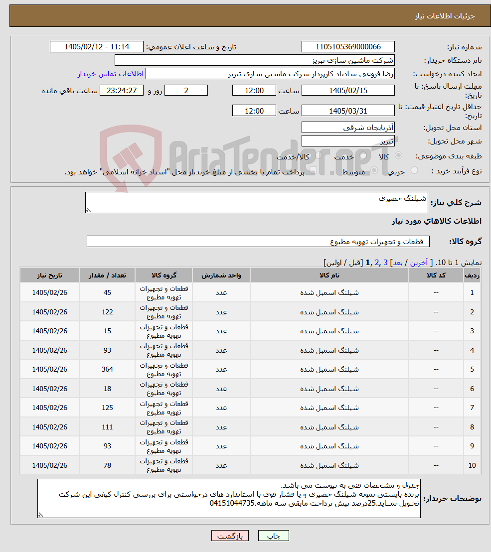 تصویر کوچک آگهی نیاز کالا-شیلنگ حصیری