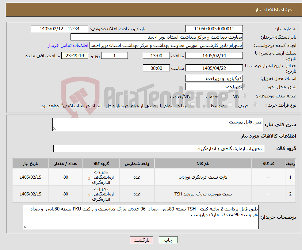 تصویر کوچک آگهی نیاز کالا-طبق فایل پیوست