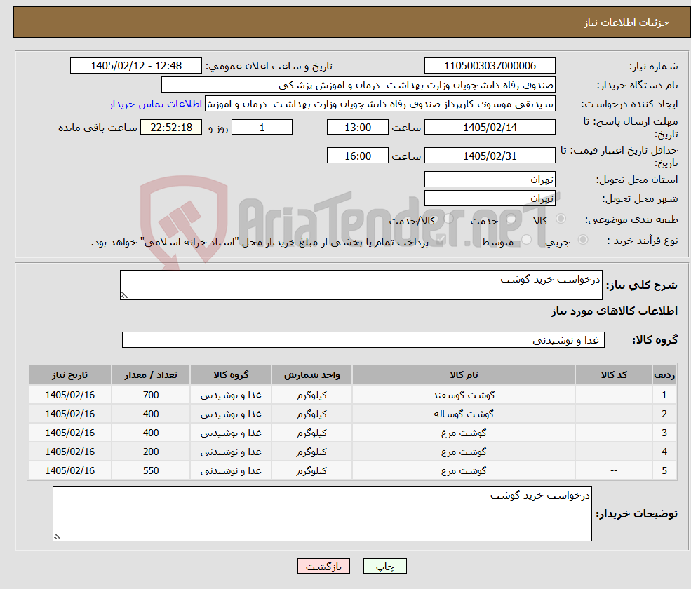 تصویر کوچک آگهی نیاز کالا-درخواست خرید گوشت