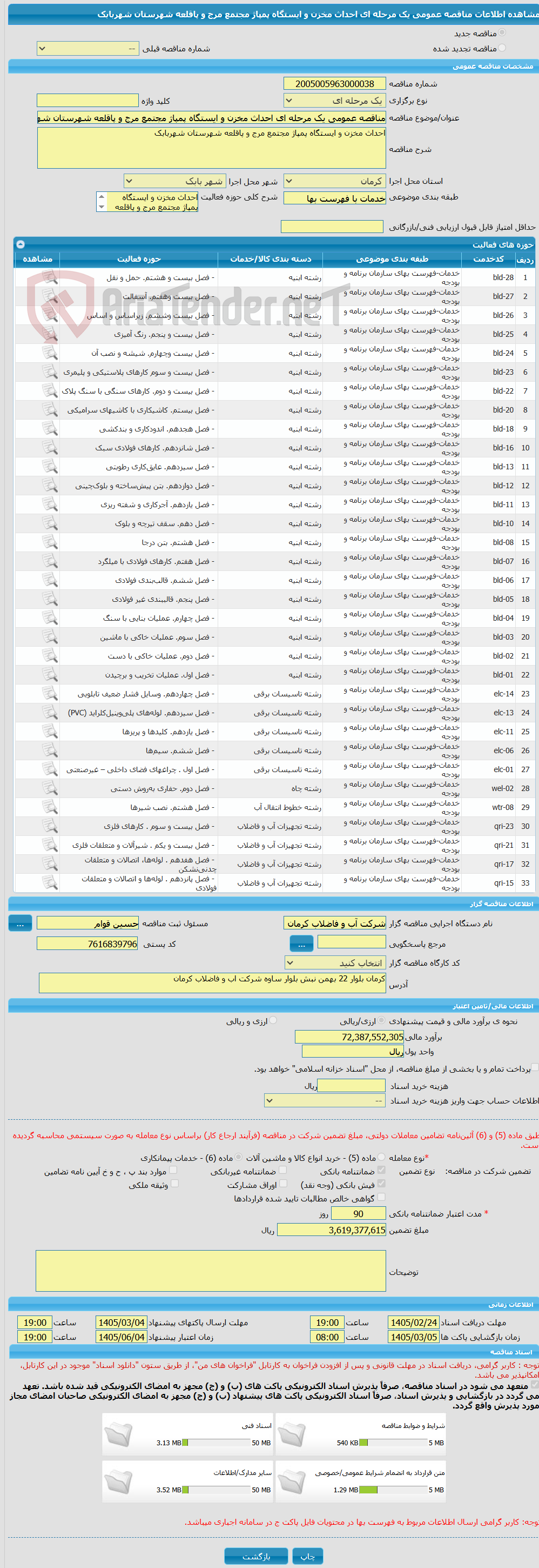 تصویر کوچک آگهی مناقصه عمومی یک مرحله ای احداث مخزن و ایستگاه پمپاژ مجتمع مرج و پاقلعه شهرستان شهربابک