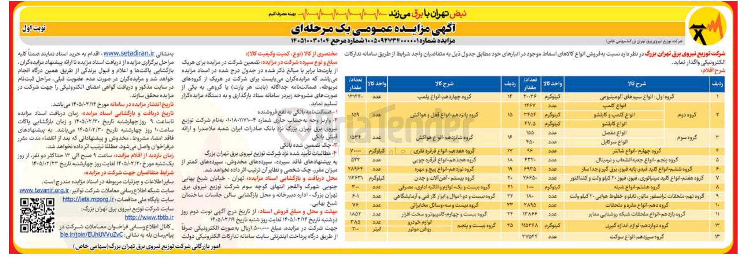 تصویر کوچک آگهی فروش انواع کالاهای اسقاط
