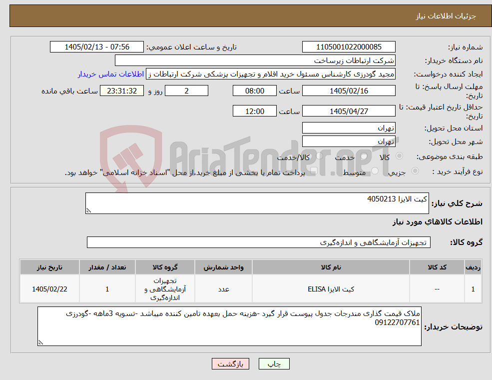 تصویر کوچک آگهی نیاز کالا-کیت الایزا 4050213