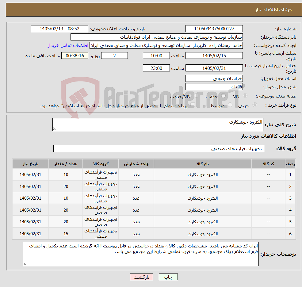 تصویر کوچک آگهی نیاز کالا-الکترود جوشکاری 