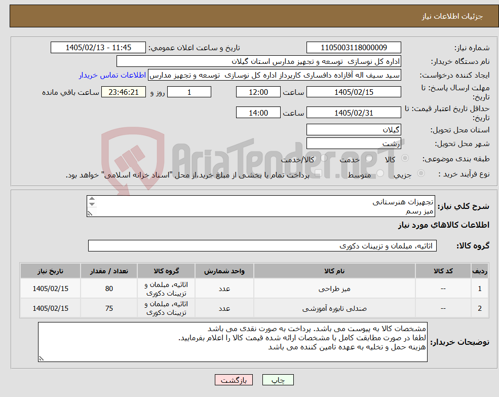 تصویر کوچک آگهی نیاز کالا-تجهیزات هنرستانی میز رسم صندلی نقشه کشی