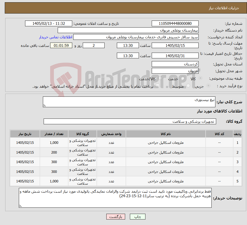 تصویر کوچک آگهی نیاز کالا-تیغ بیستوری