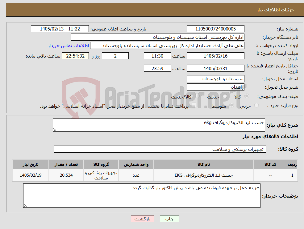 تصویر کوچک آگهی نیاز کالا-چست لید الکتروکاردیوگراف ekg