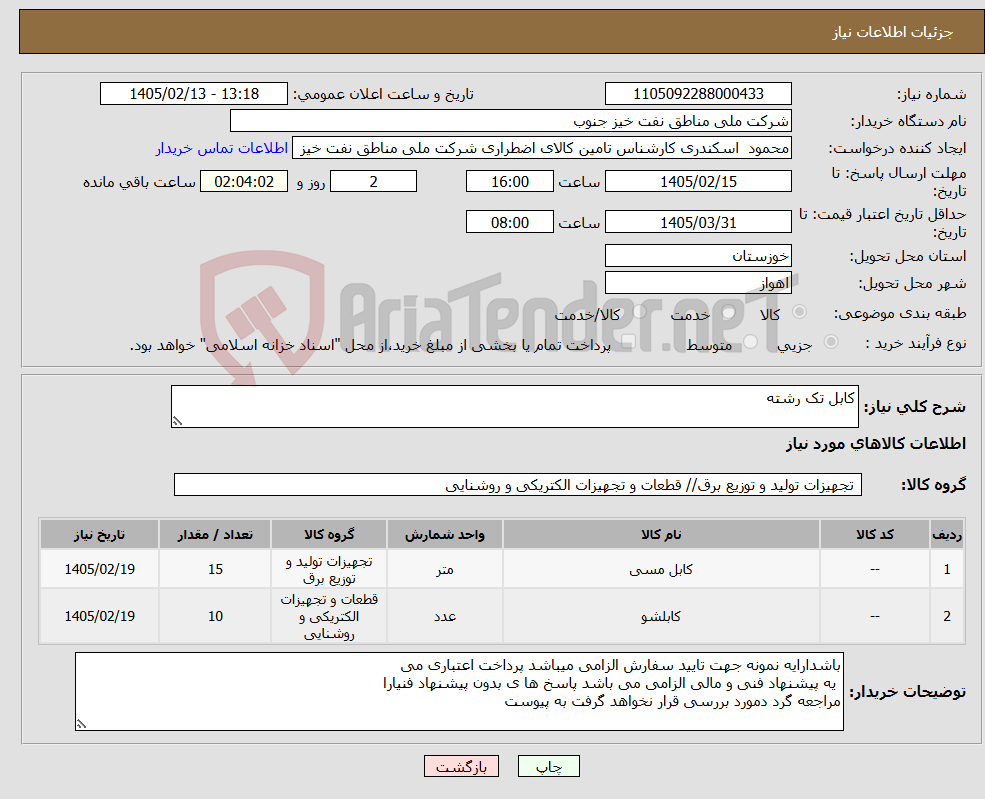 تصویر کوچک آگهی نیاز کالا-کابل تک رشته