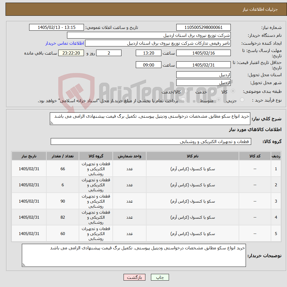 تصویر کوچک آگهی نیاز کالا-خرید انواع سکو مطابق مشخصات درخواستی ودیتیل پیوستی. تکمیل برگ قیمت پیشنهادی الزامی می باشد 