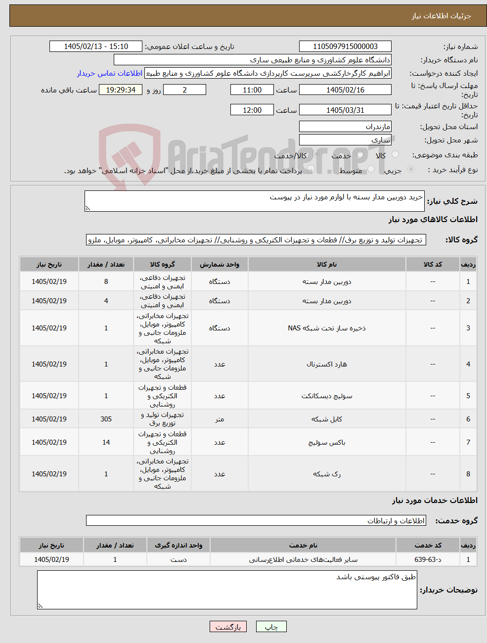 تصویر کوچک آگهی نیاز خدمت/کالا-خرید دوربین مدار بسته با لوازم مورد نیاز در پیوست