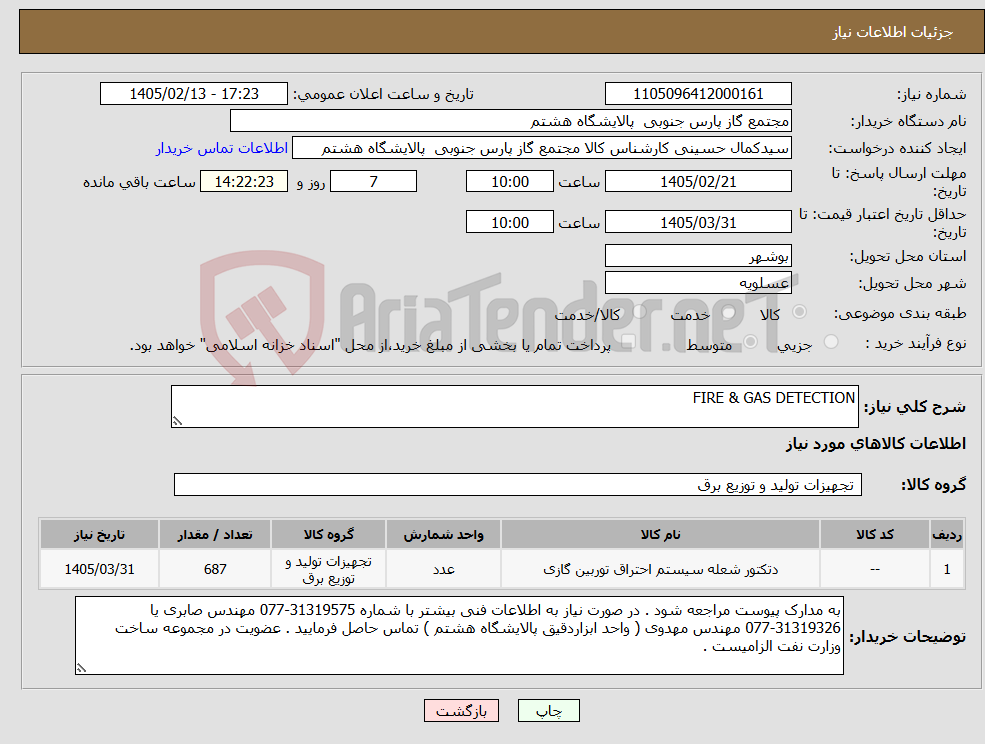 تصویر کوچک آگهی نیاز کالا-FIRE & GAS DETECTION