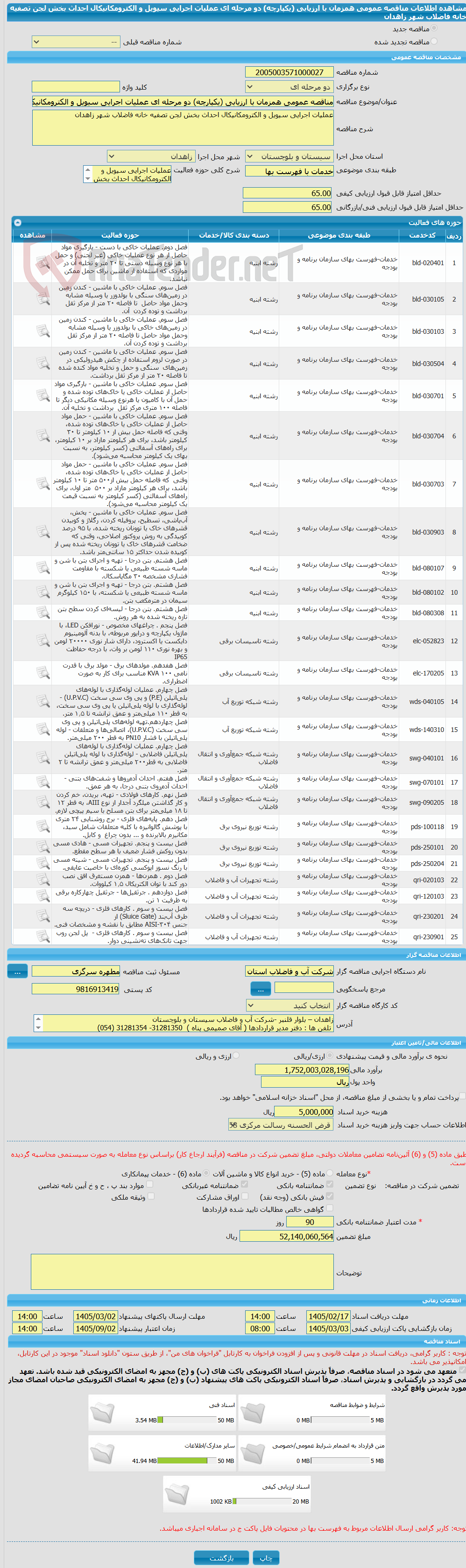 تصویر کوچک آگهی مناقصه عمومی همزمان با ارزیابی (یکپارچه) دو مرحله ای عملیات اجرایی سیویل و الکترومکانیکال احداث بخش لجن تصفیه خانه فاضلاب شهر زاهدان