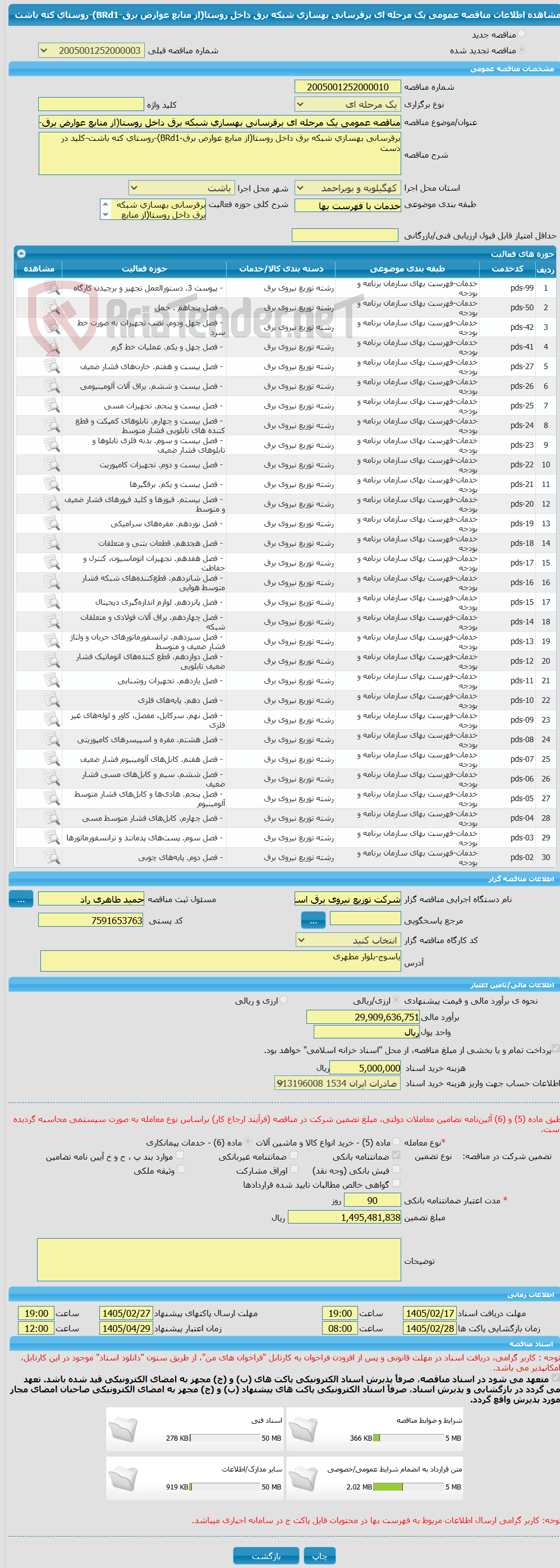 تصویر کوچک آگهی مناقصه عمومی یک مرحله ای برقرسانی بهسازی شبکه برق داخل روستا(از منابع عوارض برق-BRd1)-روستای کته باشت