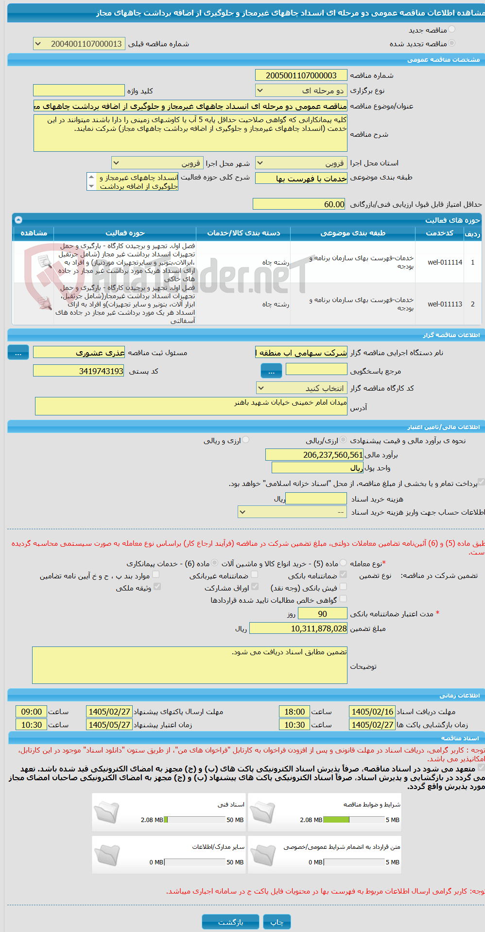 تصویر کوچک آگهی مناقصه عمومی دو مرحله ای انسداد چاههای غیرمجاز و جلوگیری از اضافه برداشت چاههای مجاز