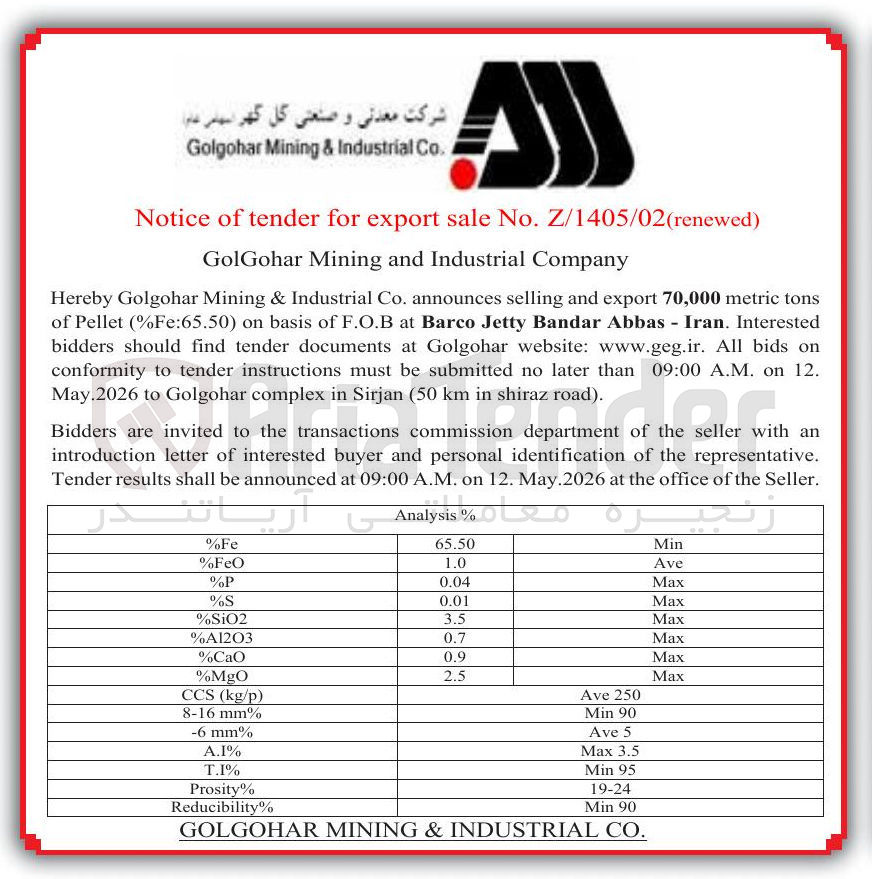 تصویر کوچک آگهی tons metric 70,000 export and selling announces (%Fe:65.50) Pellet of