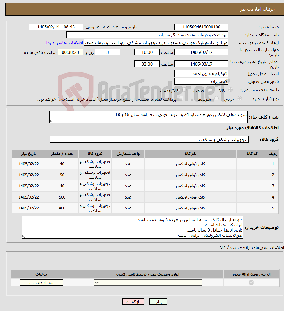 تصویر کوچک آگهی نیاز کالا-سوند فولی لاتکس دوراهه سایز 24 و سوند فولی سه راهه سایز 16 و 18