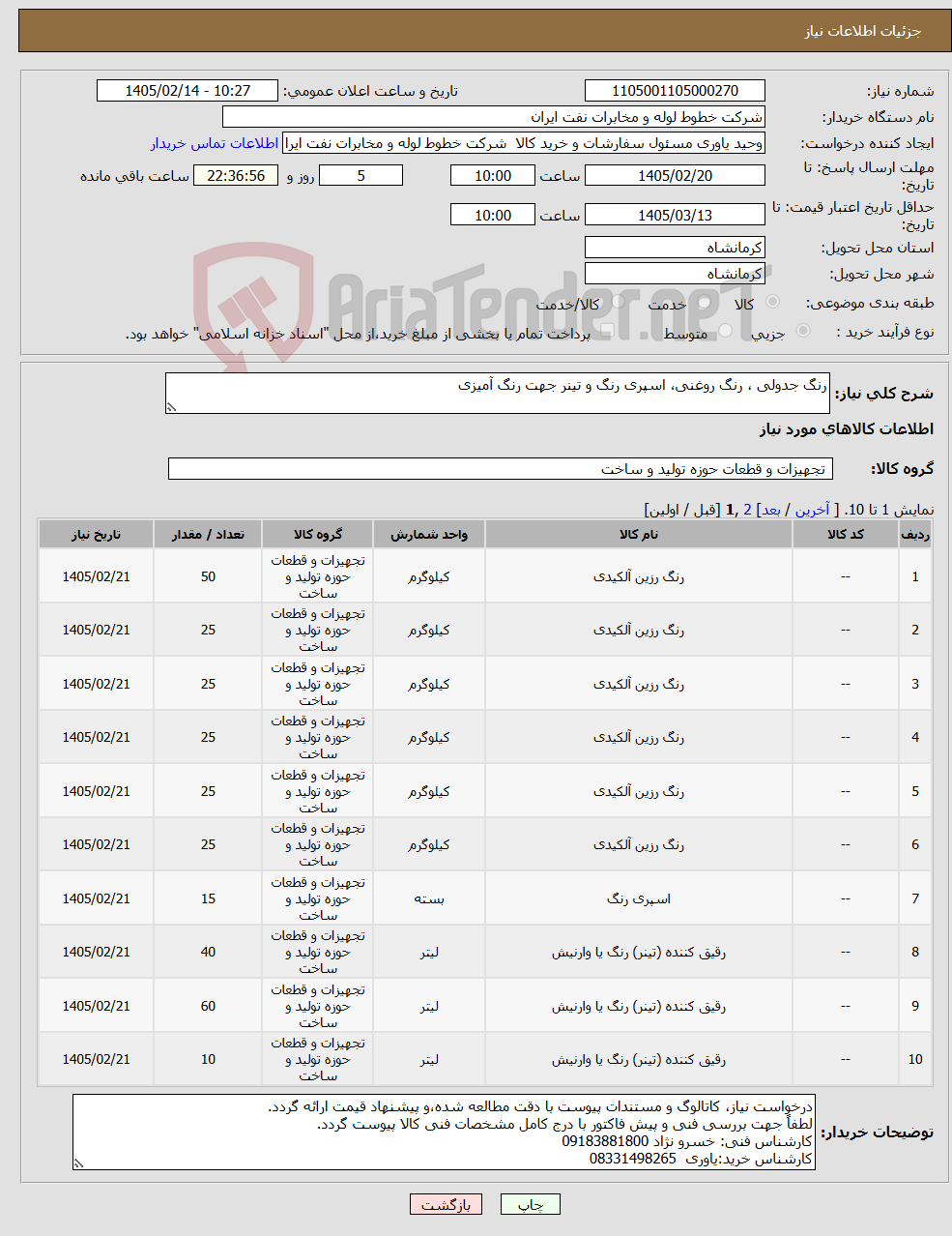 تصویر کوچک آگهی نیاز کالا-رنگ جدولی ، رنگ روغنی، اسپری رنگ و تینر جهت رنگ آمیزی