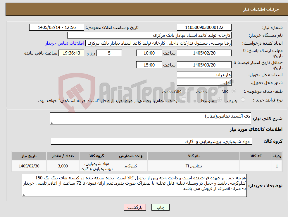 تصویر کوچک آگهی نیاز کالا-دی اکسید تیتانیوم(تیتان)