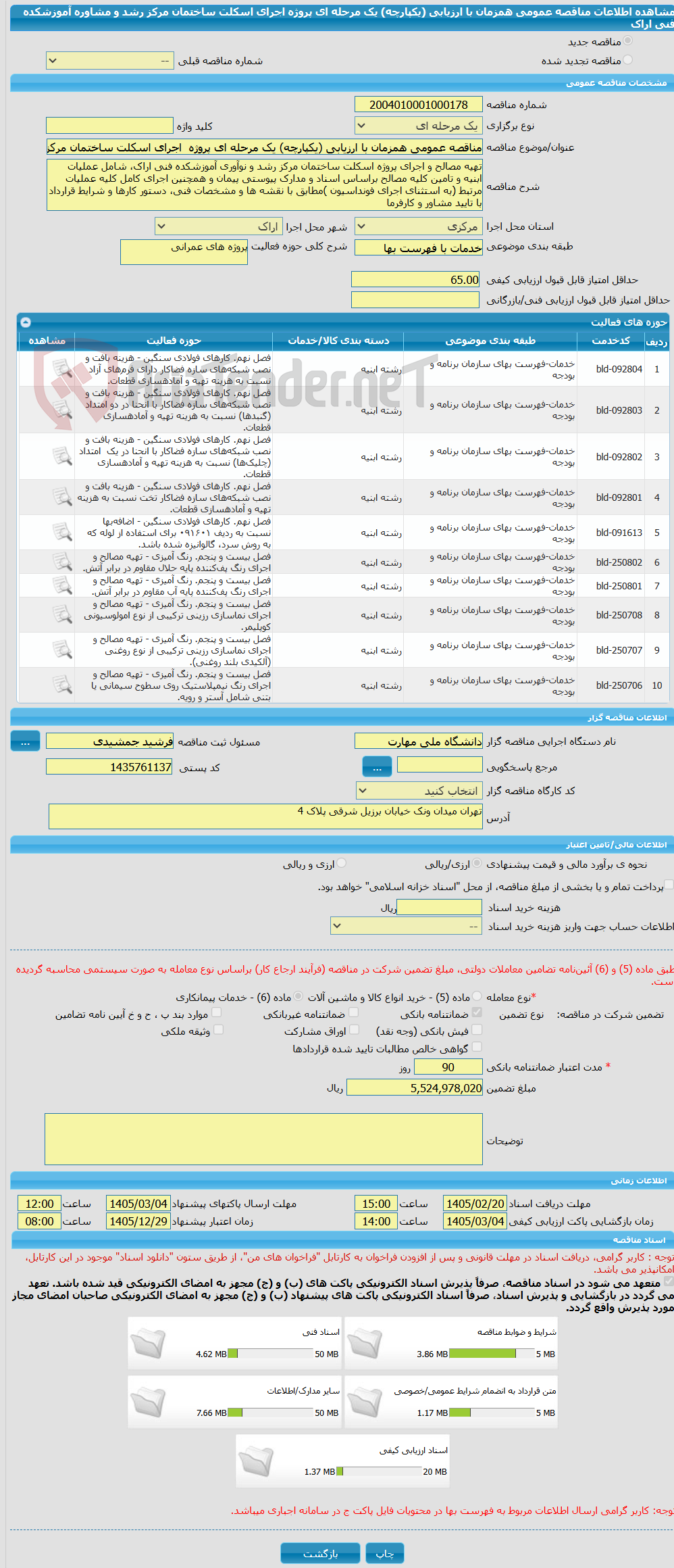 تصویر کوچک آگهی مناقصه عمومی همزمان با ارزیابی (یکپارچه) یک مرحله ای پروژه اجرای اسکلت ساختمان مرکز رشد و مشاوره آموزشکده فنی اراک