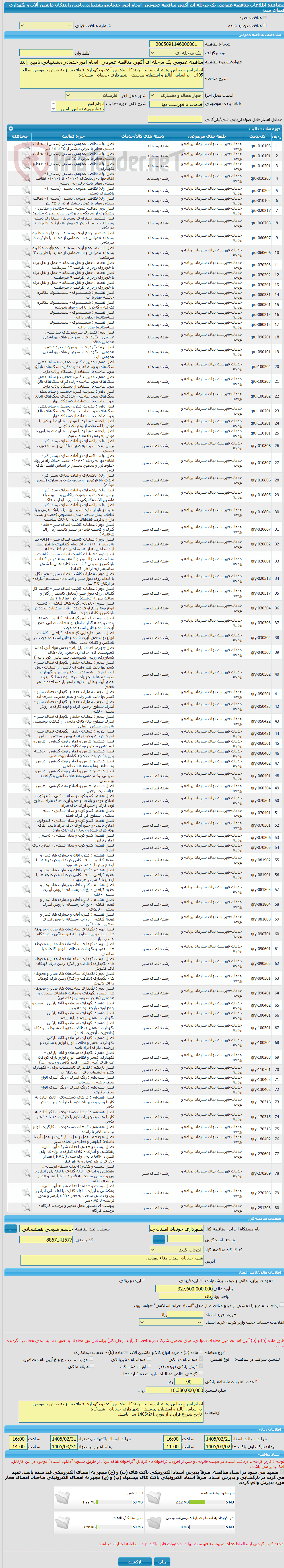 تصویر کوچک آگهی مناقصه عمومی یک مرحله ای آگهی مناقصه عمومی- انجام امور خدماتی،پشتیبانی،تامین رانندگان ماشین آلات و نگهداری فضای سبز