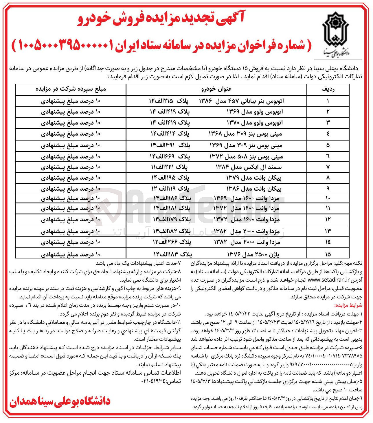 تصویر کوچک آگهی فروش ۱۵ دستگاه خودرو 