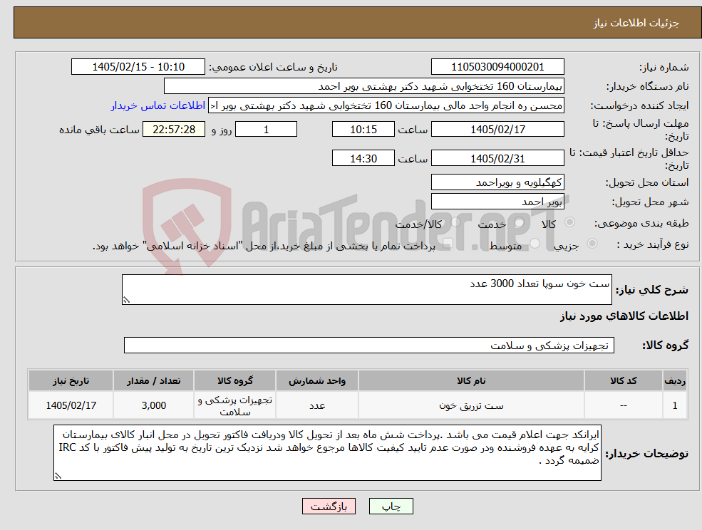 تصویر کوچک آگهی نیاز کالا-ست خون سوپا تعداد 3000 عدد