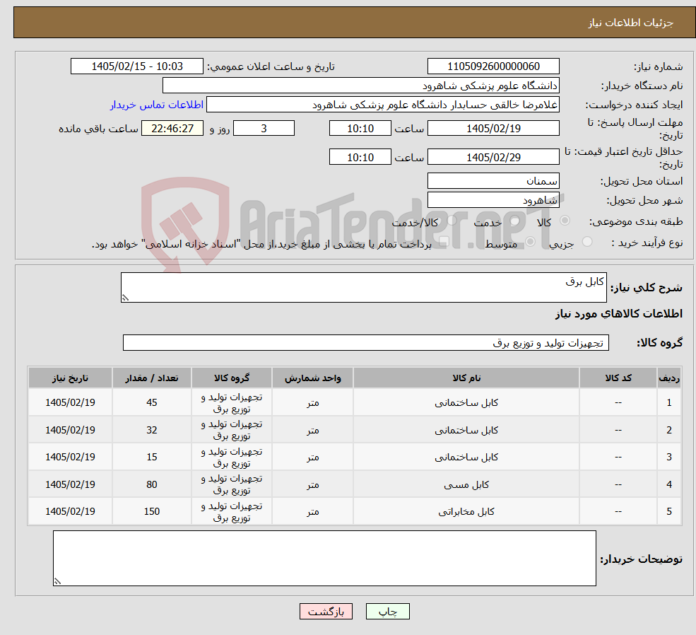 تصویر کوچک آگهی نیاز کالا-کابل برق