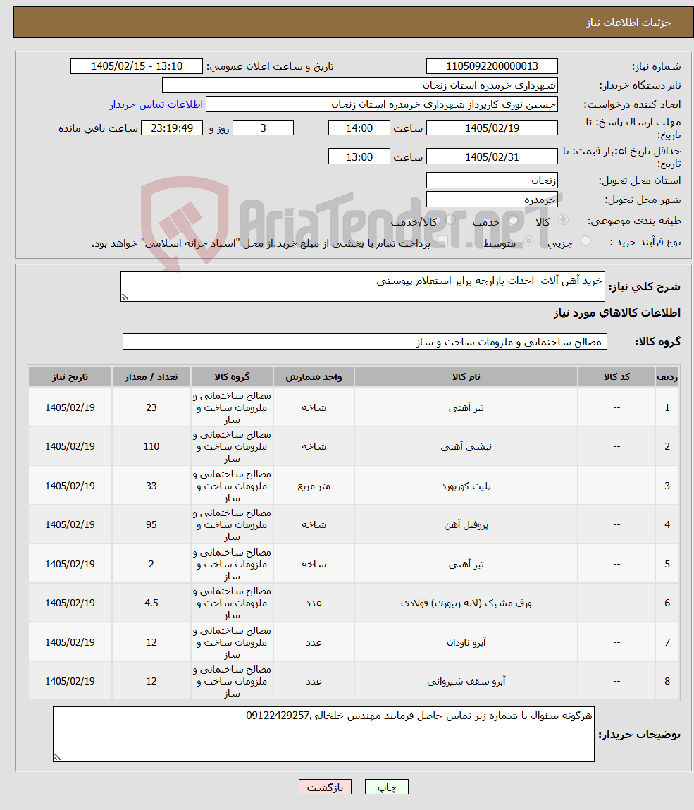 تصویر کوچک آگهی نیاز کالا-خرید آهن آلات احداث بازارچه برابر استعلام پیوستی