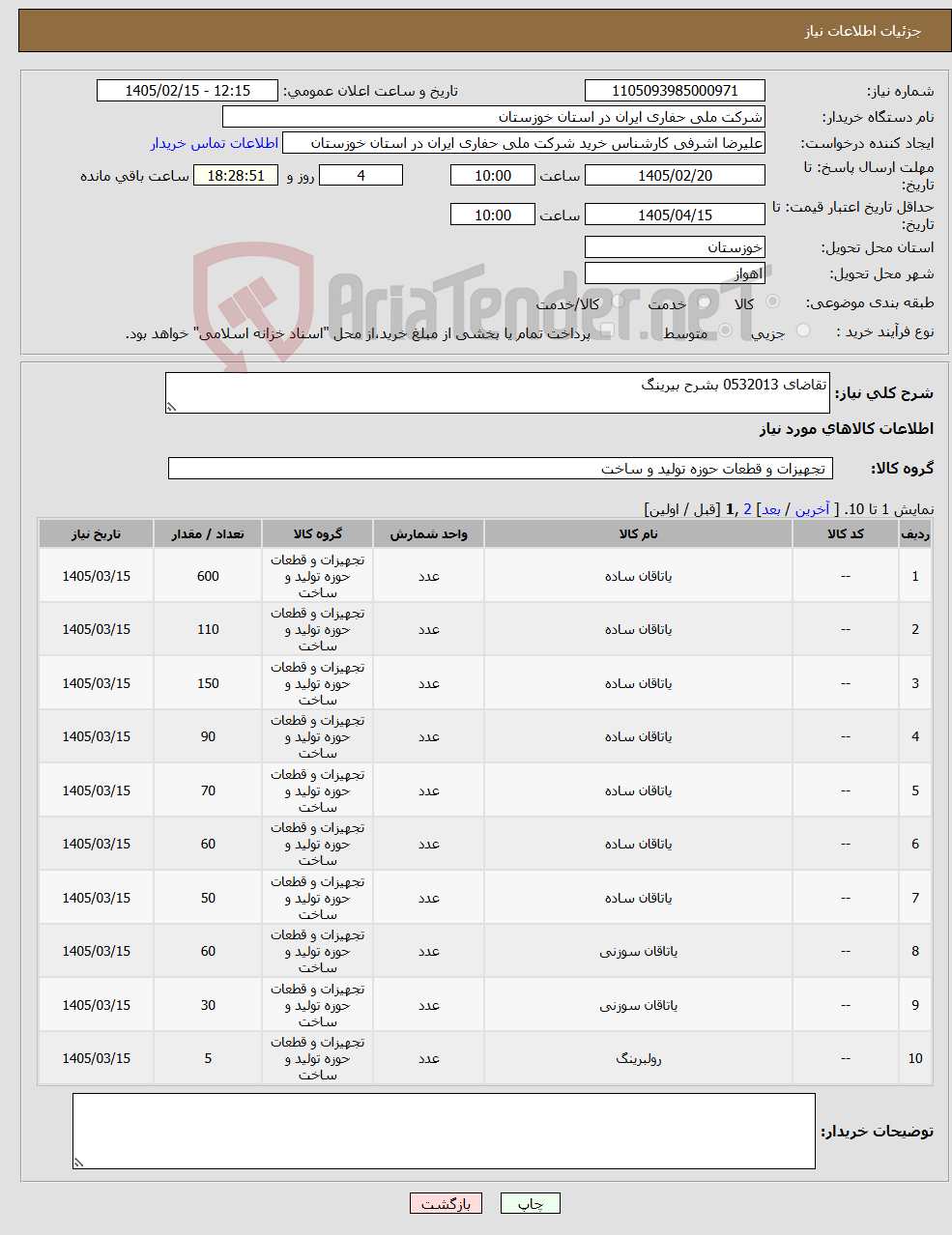 تصویر کوچک آگهی نیاز کالا-تقاضای 0532013 بشرح بیرینگ